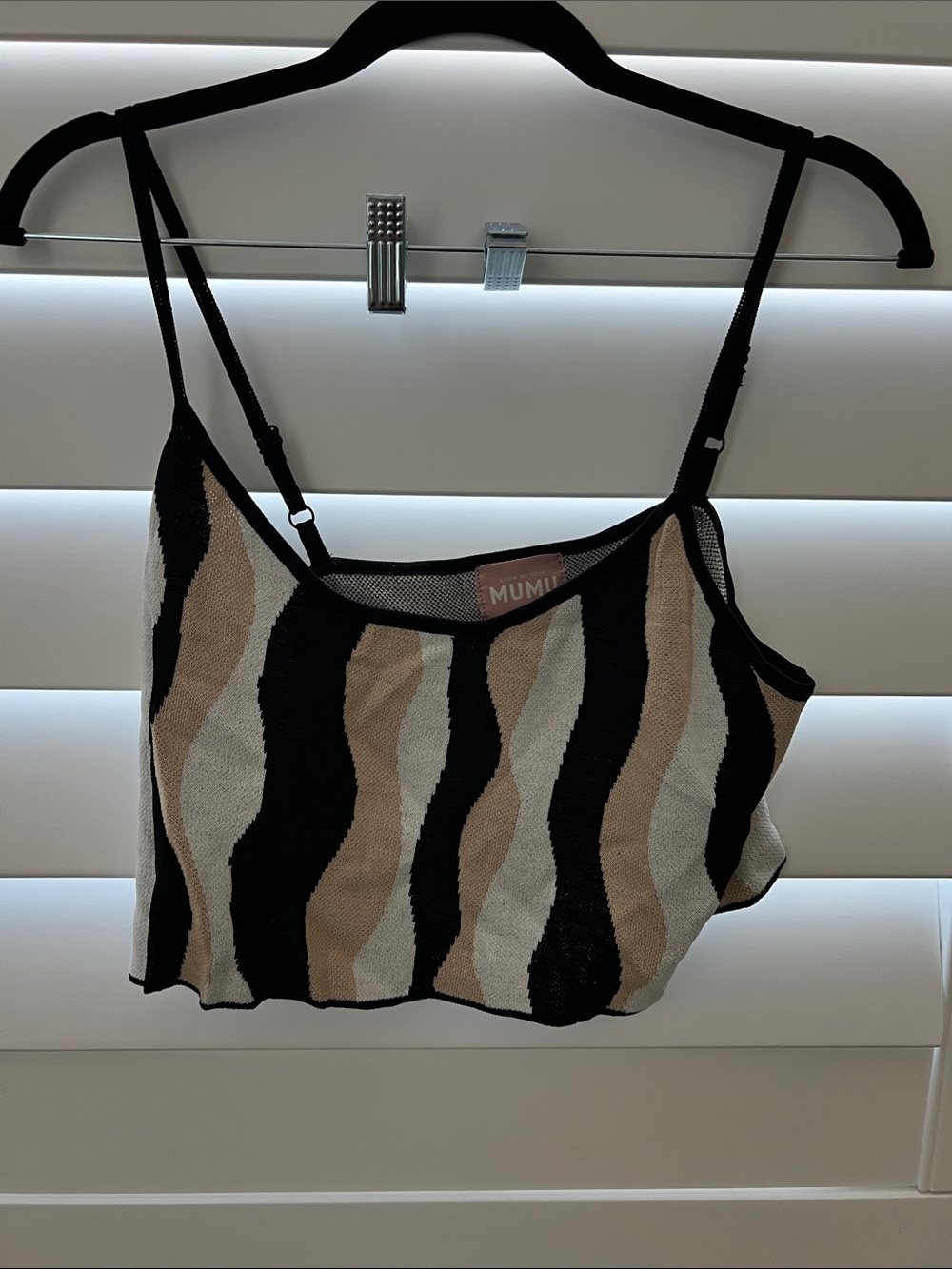 Show Me Your MuMu Wavy Stripe Knit Crop Top in Black, Cream & Tan